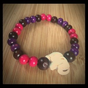 Pink & Purple Wood Elephant Stone Bracelet